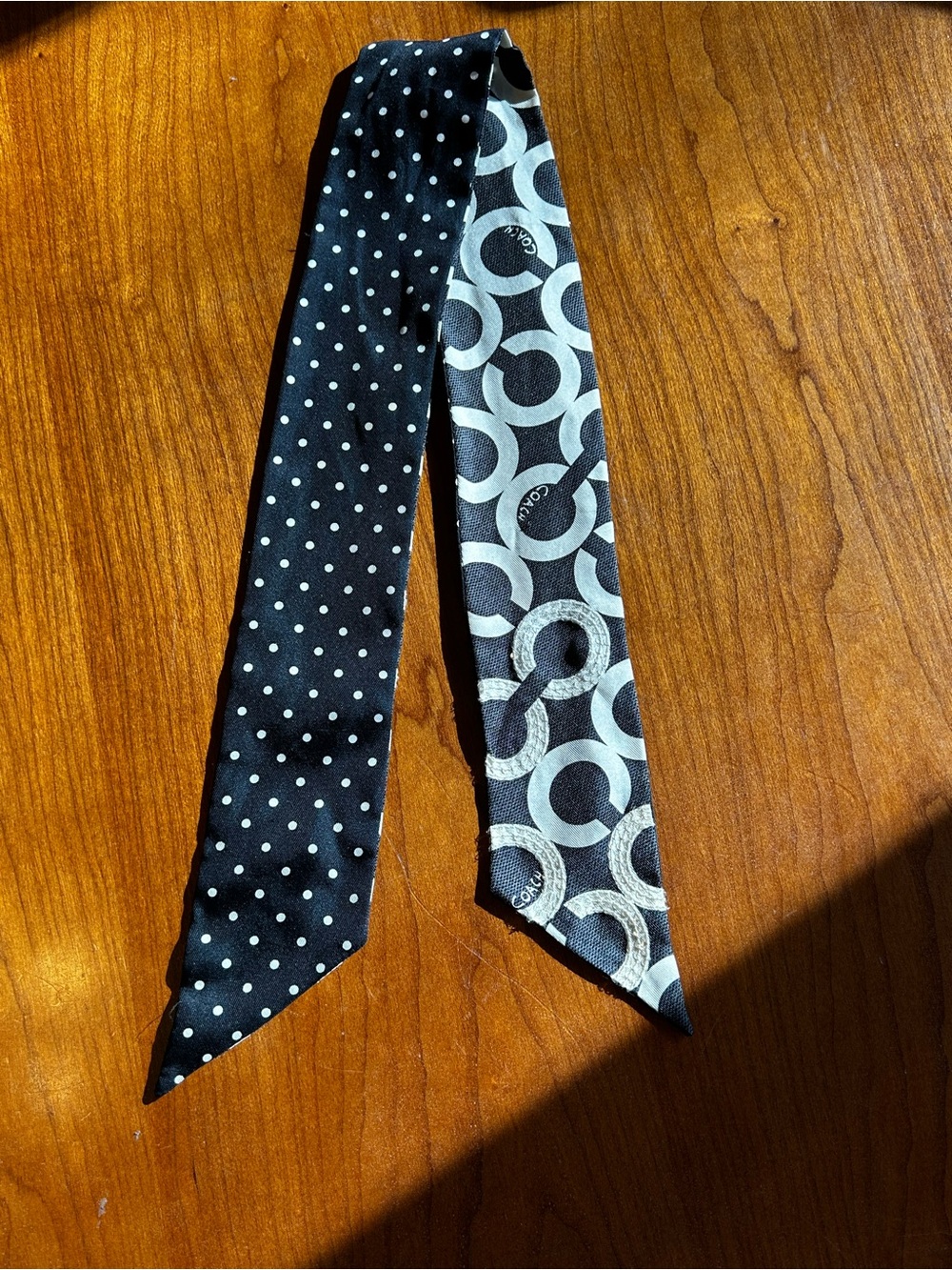Coach Reversible Silk Skinny Scarf - Black and Cream Signature Logo Twilly